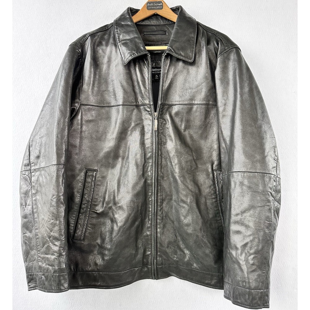 Claiborne Leather Bomber Jacket Lambskin Mens XL Brown Excellent
